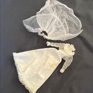 Vtg Handmade Bridal Gown & Veil For Barbie Size Fashion Doll 80s Style**READ**